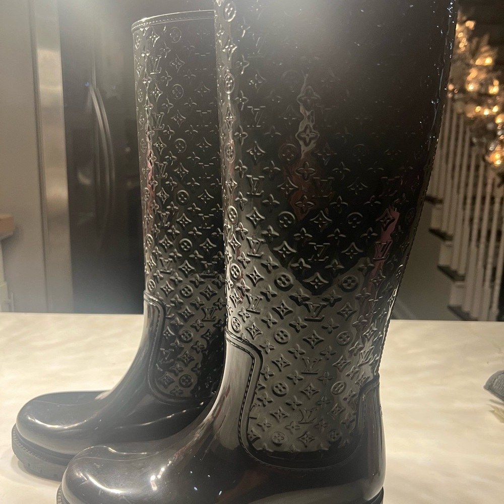 Louis Vuitton Black Monogram Rain Boots